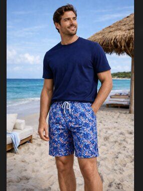 Peter Millar Swim Trunks XL Blue Turtle Tide 8" Seaside Stretch Pockets Resort
